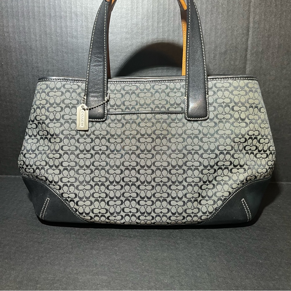 Leather Coach Black Logo Handle Bag